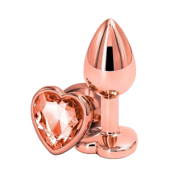 Plug Anal em Aço- Rose Formato de Coração Com Pedra Laranja - Tamanho P -
