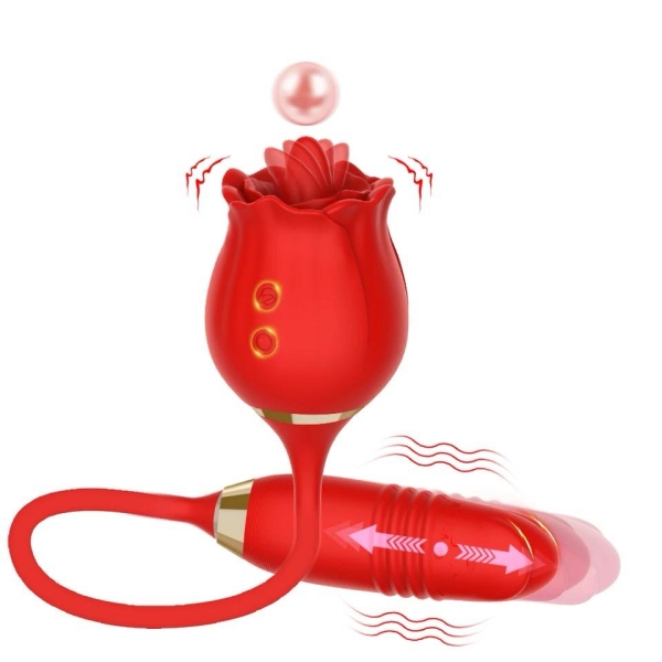 Vibrador de Ponto G e Clitóris com Lingua Vai e vem - Formato de Rosa