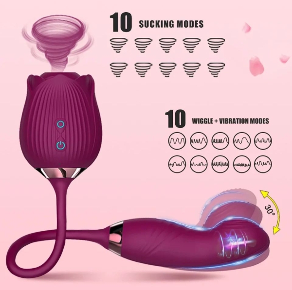 Vibrador de Ponto G e Clitóris com Pulsação - Formato de Rosa - Flowery Pro - roxo - Image 5