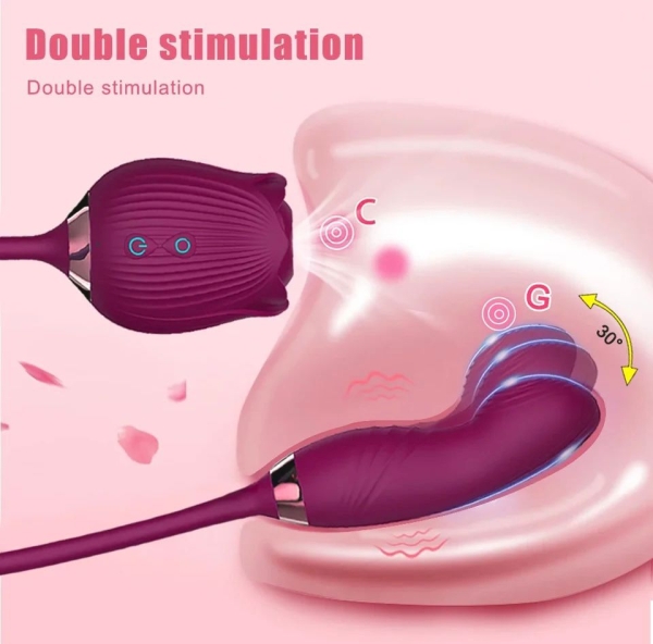 Vibrador de Ponto G e Clitóris com Pulsação - Formato de Rosa - Flowery Pro - roxo - Image 4