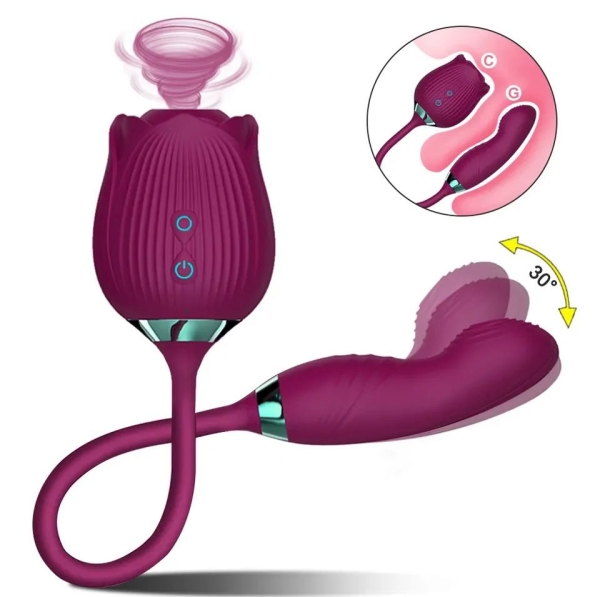 Vibrador de Ponto G e Clitóris com Pulsação - Formato de Rosa - Flowery Pro - roxo