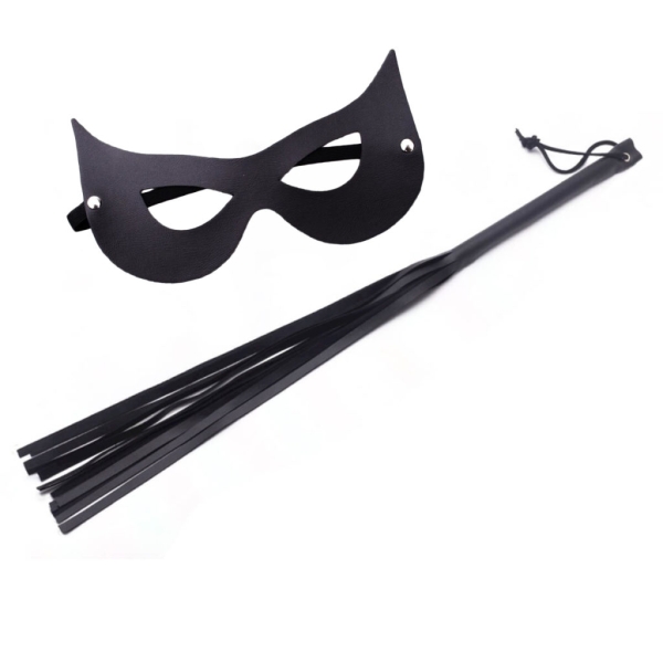 Kit Mulher Gato Com Chicote E Máscara Preta Linha Sado Sexy Fantasy - Image 2
