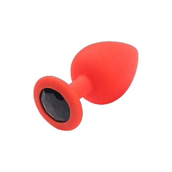 Plug Anal de Silicone - vermelho pedra preta M