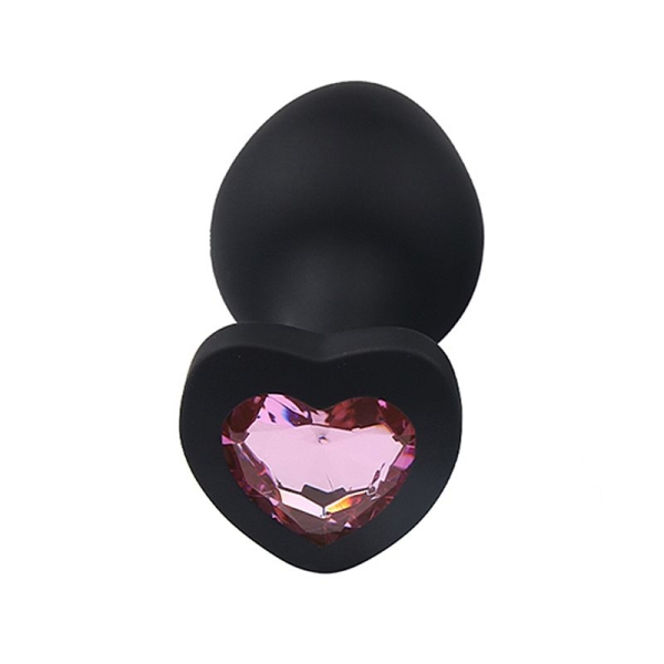 Plug Anal de Coração em Silicone - Tamanho P preto pedra rosa - Image 2